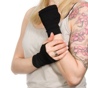 Short Fingerless Gloves, Short Gloves, Black Fingerless Gloves Women Hand Warmers Texting Gloves Black Gloves Tattoo Cover Up Christmas Gift image 6