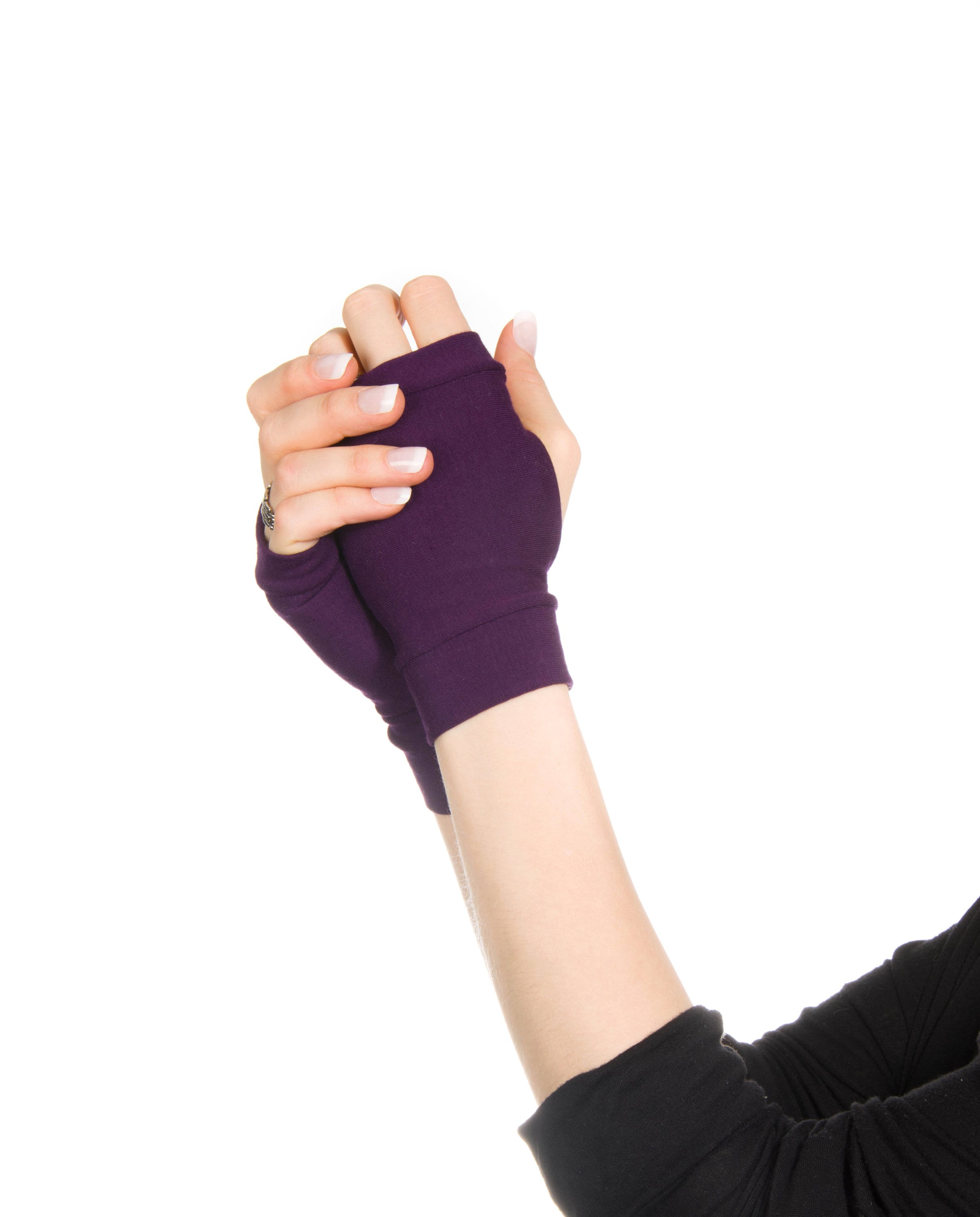 Aubergine Purple Fingerless Gloves: Short Jersey Hand Warmers - Etsy