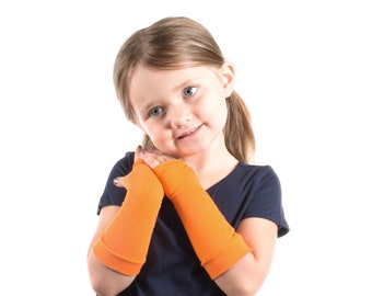 Long KIDS Fingerless Gloves, Bright Orange Child Gloves, Orange Gloves, Fingerless Gloves Toddler Fingerless Costume Gloves Superhero Gloves