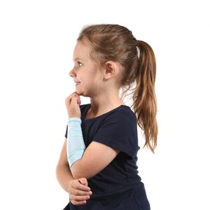 KIDS Arm Sleeve, Light Blue Forearm Cover, Long Cuff Costume Accessory Pastel Boy Girl Arm Sleeve Extender Warmer Scar Eczema Protection image 2