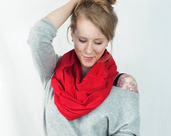 Red Jersey Infinity Scarf: Soft Cotton Circle Scarf