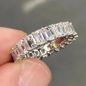 Emerald Cut Moissanite Full Eternity Band 14K White Gold Bridal Wedding Band Anniversary Ring Stackable Commitment Ring New Designer Jewelry