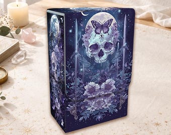 Boîte pour cartes de tarot, organisateur de jeu de cartes en cuir PU, rangement protecteur pour jeu de tarot, tête de mort à minuit