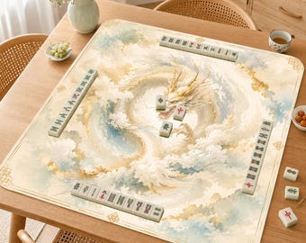 Mahjong Mat, Chinese Dragon Mah Jongg Table Mat, Elegant Cloud Mahjong Game Mat, Gift for Mahjong Lovers,White Dragon
