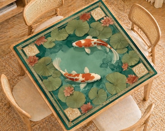 Mahjong Mat,– Soft Jacquard, Non-slip Game Table Mat, Customizable Sizes, Premium Koi & Lotus , Gift for Mahjong Lovers