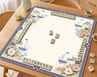 Sailboat Mahjong Mat, Coastal American Mah Jongg Mat,  Mahjong Set Accessories,Gift for Mahjong Lovers