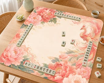 Mahjongmat Phoenix Peony, Mahjong-mat roze bloemen, elegante Phoenix Game-tafelmat, luxe Mahjong-cadeau