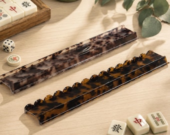 20 Inch Acrylic American Mahjong Rack with Magnetic Pusher, Fits Size 36 Mini Mahjong Tiles, Tortoiseshell Rack, Single or Set of 4
