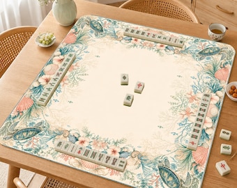 Mahjong Mat, Ocean Coral Mah Jongg Table Mat, Coastal Game Night Gift,Tropical Ocean
