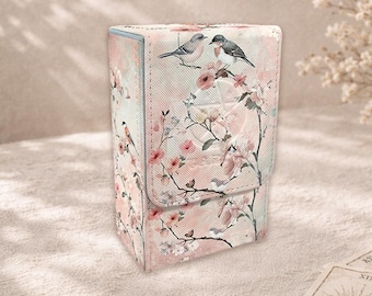 Tarot Card Box, PU Leather Deck Organizer, Protective Tarot Deck Storage,Blossom Whisper Bird