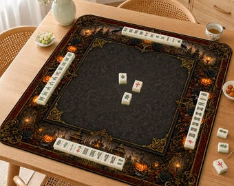 Mahjong Mat, Dark Pumpkin Mah Jongg Table Mat, Haunted Garden Game Mat, Gift for Mahjong Lovers,Gothic Raven Halloween