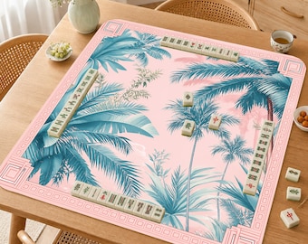 Palm Beach Mahjong Matte, Pink Tropische Spielmatte, Küsten Chic Mah Jongg Tischabdeckung, Sommer Palm Decor