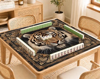 Tapis de mahjong Tiger, tapis de table de mahjong vintage en or noir, tapis de jeu de mahjong antidérapant, cadeau pour les amateurs de mahjong