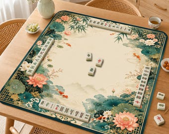 KOI Mahjong Mat, Geometric Luxury Mah Jongg Table Mat,  Mahjong Set Accessories,Gift for Mahjong Lovers，Japanese Koi Fish