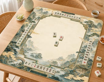 Mahjong Mat, Chinese Landscape Mah Jongg Table Mat, Elegant Chinoiserie Game Mat, Gift for Mahjong Lovers,Crane Mountain