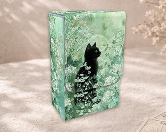 Boîte à cartes de tarot, organiseur de jeu de cartes en cuir PU, rangement protecteur pour jeu de tarot, chat voile de verdure