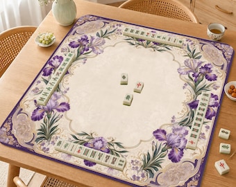 Mahjong Mat, Vintage Floral Mah Jongg Table Mat, Elegant Garden Game Mat, Gift for Mahjong Lovers,Purple Iris