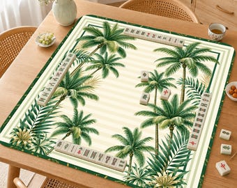 Tapis de mahjong, tapis de mahjong palmier, tapis de mahjong côtier tropical, tapis de table de jeu de luxe Palm Paradise, cadeau de mahjong maison de plage