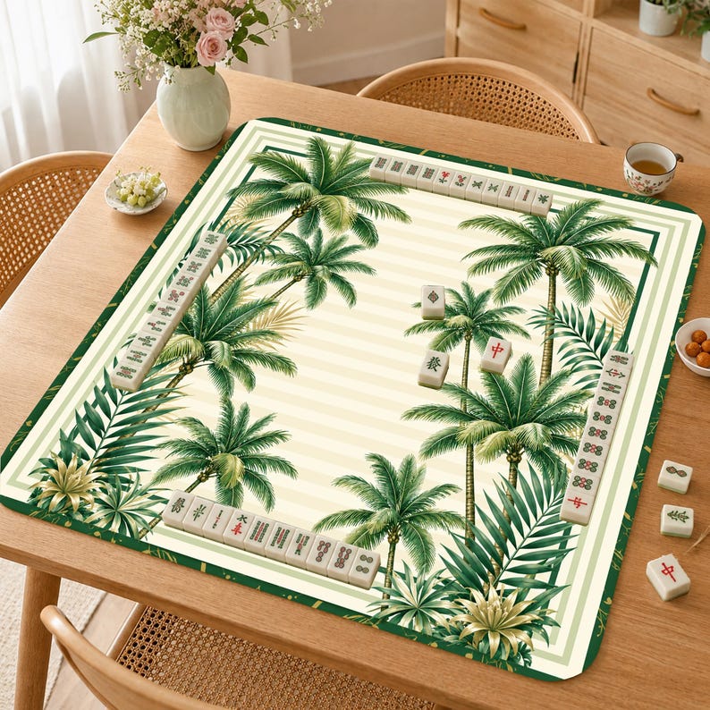 Mahjong Matte, Palmen Mahjong Matte, Tropische Küsten Mahjong Matte, Luxus Palm Paradise Spieltisch Matte, Strandhaus Mahjong Geschenk Bild 1