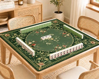 Tapis de mahjong, dessus de table floral vert de mahjong, tapis de jeu enroulable silencieux antidérapant, cadeau pour les amateurs de mahjong, jardin émeraude