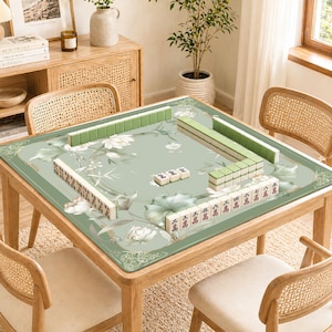 Salvia Lotus Ring Mahjongmatta, Vitt Blommigt Mah Jongg-bordsöverdrag, Halkfri Roll-Up-spelmatta, Elegant Gåva bild 1