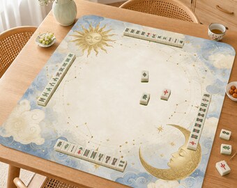 Tapis de mahjong, tapis de Mahjong astrologie, tapis de table de jeu constellation du zodiaque, cadeau de mahjong spirituel mystique, soleil céleste lune