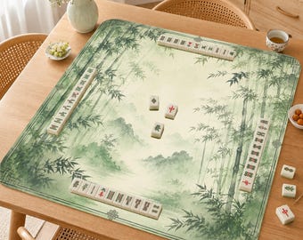 Mahjong Mat – Elegant Zen Landscape Game Playmat, Chinese Ink Style  Non-Slip Playmat ,Gift for Mahjong & Board Game Lovers,Bamboo Mist