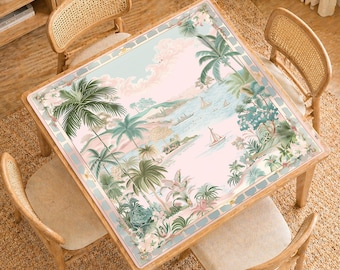 Mahjong Mat, Tropical Seaside Mah Jongg Table Cover, Non-Slip Roll-Up Game Mat, Coastal Gift,Palm Coast Lagoon