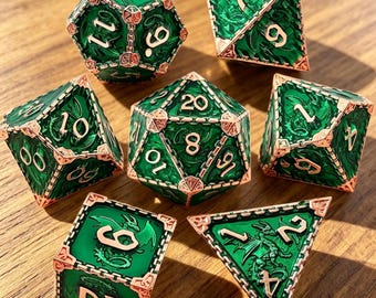 Ensemble de dés en métal Dragon - Dés polyédriques pour D&D et TTRPG, cadeau de jeu de table fantastique