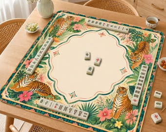 Tiger Mahjong Mat, Tropical Jungle Animal Mah Jongg Mat,  Mahjong Set Accessories,Gift for Mahjong Lovers，Luxury  Mahjong mat
