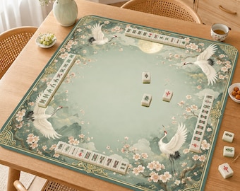 Tapis de mahjong lune grue, tapis de table de mahjong fleurs de cerisier, élégant tapis de mahjong grue, tapis de jeu antidérapant, cadeau de chinoiseries de mahjong