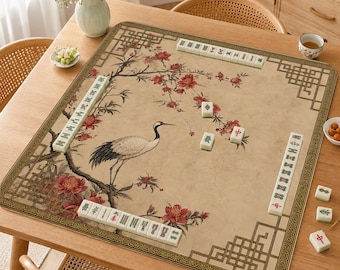 Tapis de mahjong en fleurs de grue, tapis de table de mahjong d'inspiration japonaise, tapis de Mahjong asiatique vintage, tapis de jeu grue florale, cadeau de mahjong