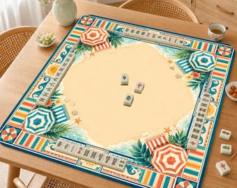 Beach Mahjong Mat, Coastal Summer Mah Jongg Table Mat, Tropical Ocean Game Mat, Gift for Mahjong Lovers