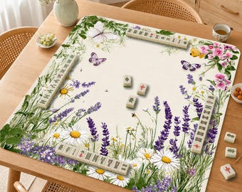 Mahjong Mat, Wildflower Garden Mah Jongg Table Mat, Cottagecore Floral Game Mat, Gift for Mahjong Lovers,Lavender Daisy