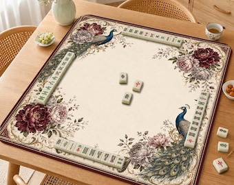 Peacock Mahjong Mat, Elegant Floral Bird Mah Jongg Table Mat,  Mahjong Set Accessories,Gift for Mahjong Lovers，Luxury  Mahjong mat