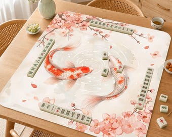 Kersenbloesem koi mahjongmat, sakura koivis mahjong-tafelmat, roze bloemen mahjong-mat, antislip gamemat, elegant mahjongcadeau
