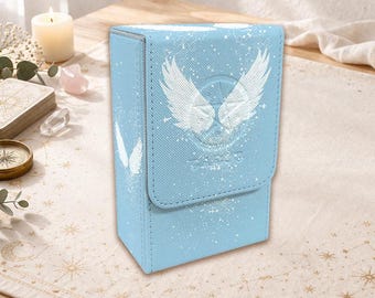 Tarot Card Box, PU Leather Deck Organizer, Protective Tarot Deck Storage,Celestial Angel Wings