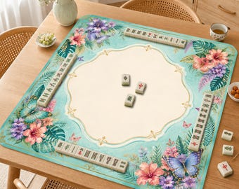 Butterfly Mahjong Mat, Tropical Floral Mah Jongg Table Mat,  Mahjong Set Accessories,Gift for Mahjong Lovers，Luxury  Mahjong mat