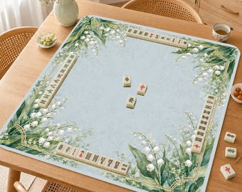 Mahjong Mat, Soft Blue Floral Mah Jongg Table Mat, Elegant Garden Game Mat, Gift for Mahjong Lovers,Lily of the Valley