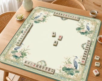 Floral Mahjong Mat, Mah Jongg Table Mat,  Mahjong Set Accessories,Gift for Mahjong Lovers，Luxury  Mahjong mat,Crane Bird Lotus