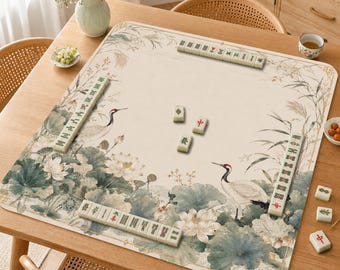 Crane Lotus Mahjong Mat, Chinese Plum Blosso Mah Jongg Table Mat,  Mahjong Set Accessories,Gift for Mahjong Lovers，Luxury  Mahjong mat
