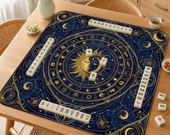 Mahjong Table Mat, Luxury Astrology Game Playmat, Gift for Mahjong & Board Game Lovers, Celestial Sun Moon