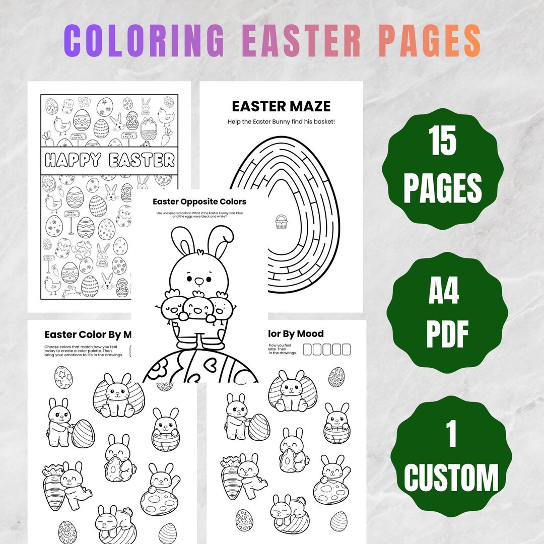 Easter Activity Pack Printable for Kids 15 Page Editable Name Coloring ...