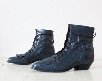 indigo lace ankle boots / 6.5