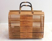 Vintage 60er Bambus Holz Handtasche