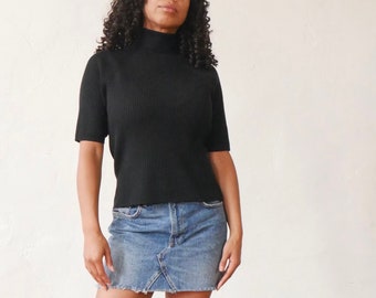 Vintage 90s black ribbed turtleneck shirt short sleeve turtleneck sweater