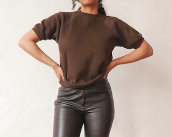 60s Short Sleeve Sweatshirt Vintage Brown Raglan Sweatshirt XS/S