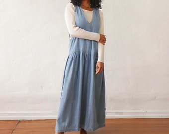 Vintage denim peplum maxi dress 90's sleeveless denim market dress