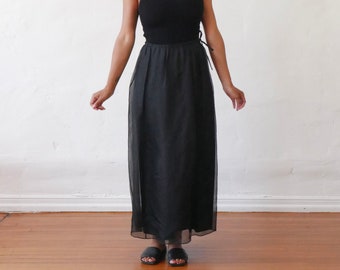 Vintage 90's black silk maxi skirt organza full length skirt