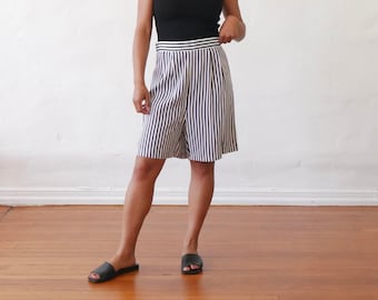 Vintage 90's striped shorts black and white striped bermuda shorts